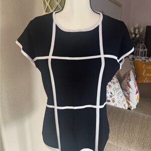 Women’s Notations Knit Black Tee with White Grid Pattern